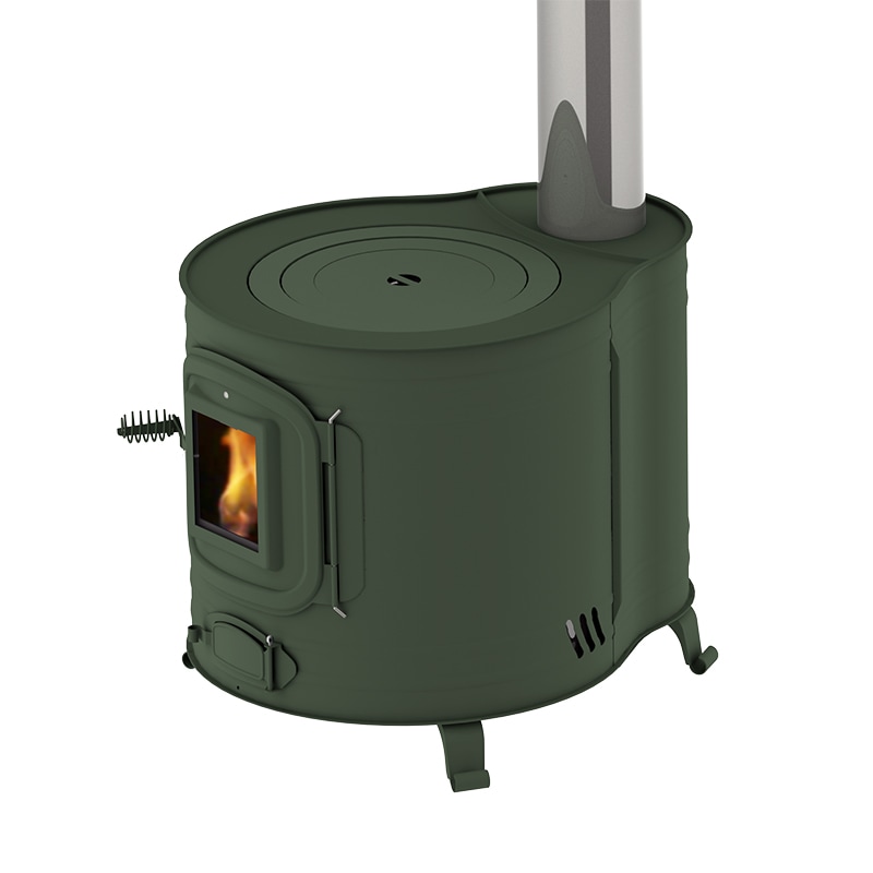時計型薪ストーブミニ AF-40GY グリーン 【煙突径 φ80mm】 | 鉄板製薪