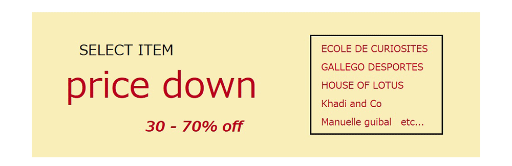 SELECT ITEM price down 30〜70％off