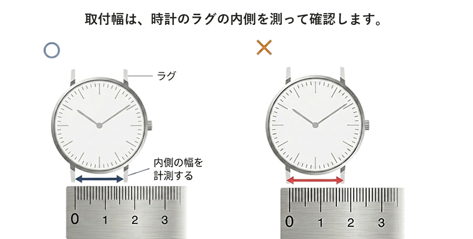 腕時計ベルトの取付幅は時計のラグ内側の幅を測ります