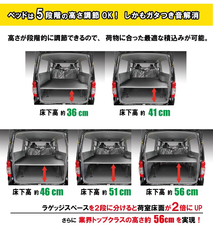 NV350キャラバン プレミアムGX用 ベッドキット+カーゴフロアパネル+マルチキャリア＆ルームセット ◇アドバンス パッケージ |ベッドキット専門店- hyog-