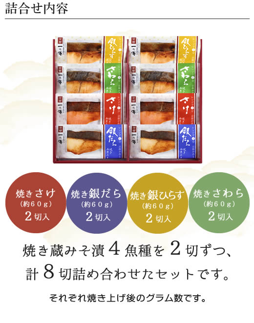 1/18着まで10%OFF】焼き蔵みそ漬(西京漬) 詰合せ 『弁天』8切入[GY-8