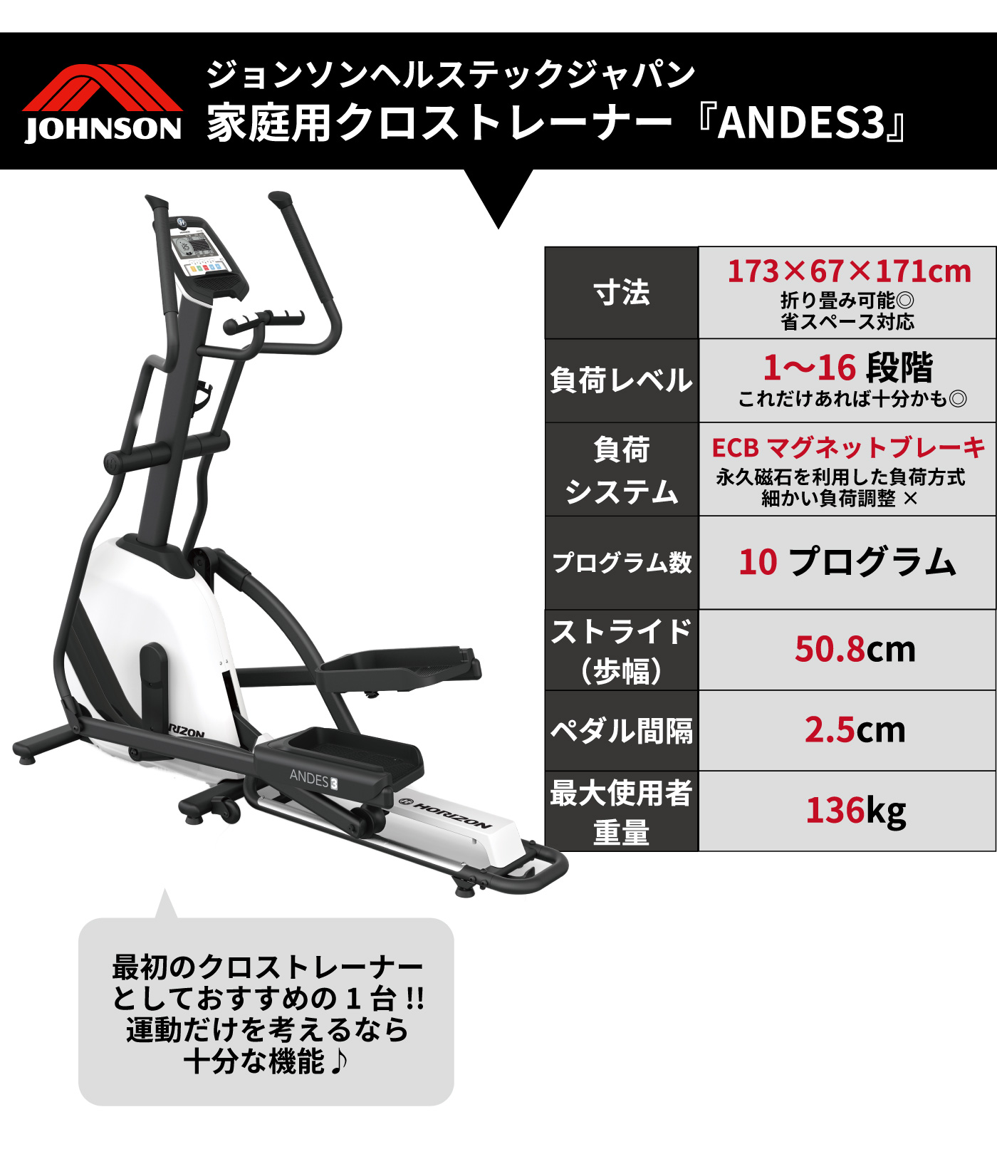 Horizon ANDES 3 クロストレーナー ワンタッチ折り畳み コンパクト 