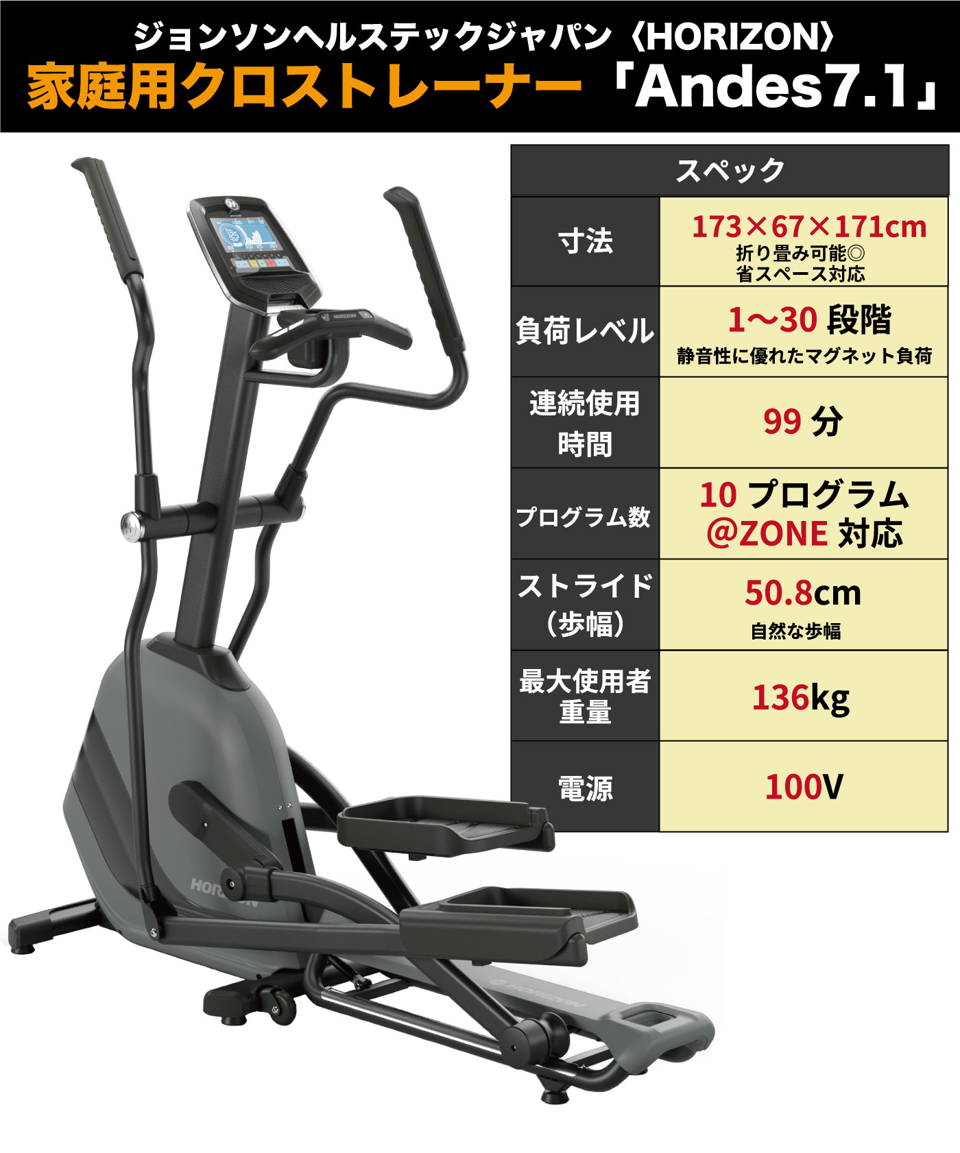 Andes7.1（アンデス7.1）／家庭用クロストレーナー【フィットネス 