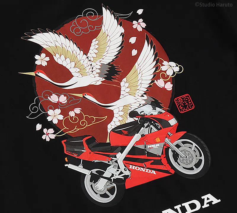 Tシャツ鶴 NSRのイラスト ブラック