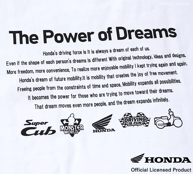 Tシャツ The Power of Dreams ホワイトの英文メッセージ