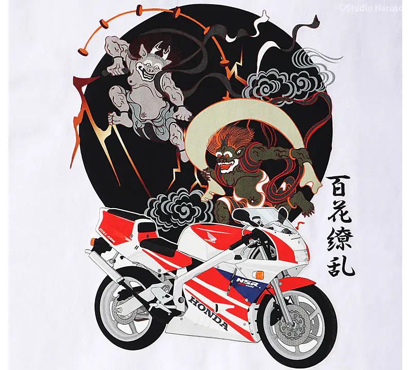 Tシャツ風神雷神 NSRのイラスト ホワイト
