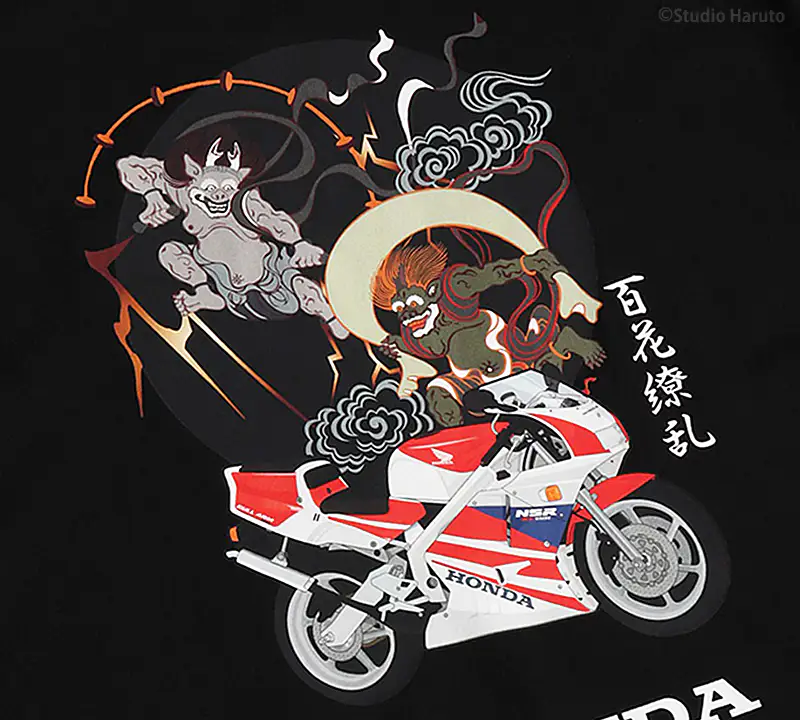 Tシャツ風神雷神 NSRのイラスト ブラック