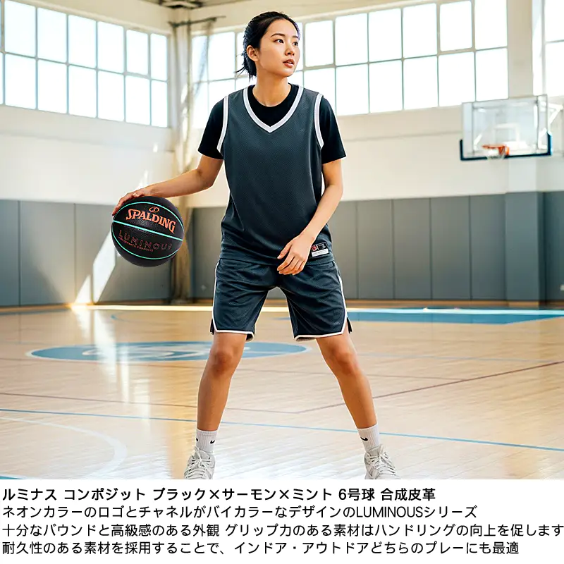 バスケットボール ルミナス ブラック×サーモン×ミント 6号球