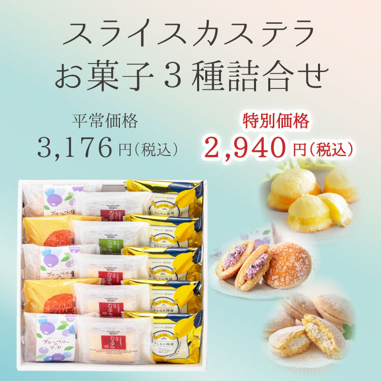 【8月中旬まで発送対応・季節限定】スライスカステラ・お菓子3種詰合せ