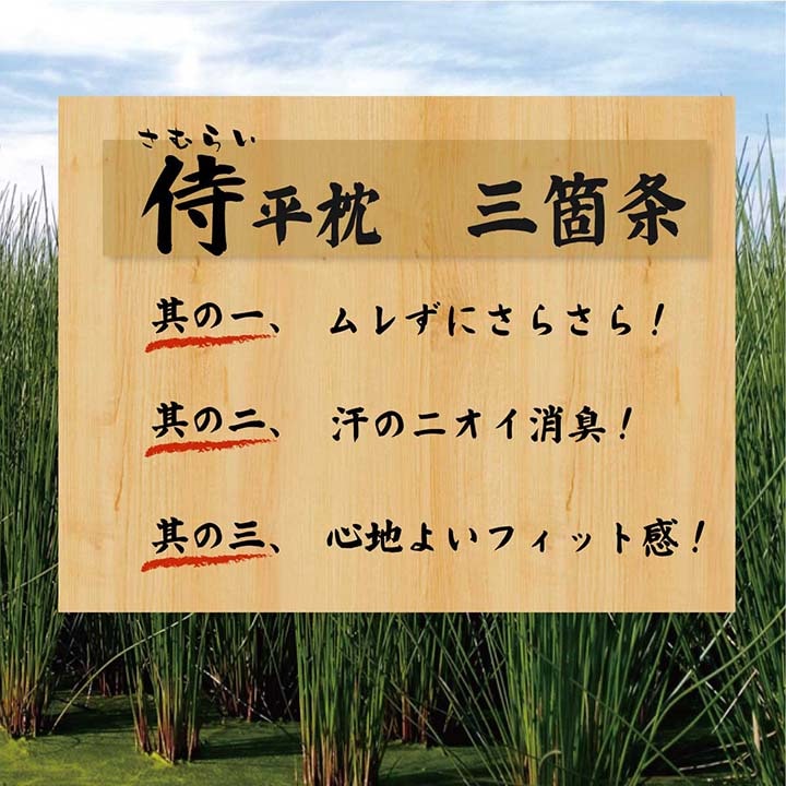 日本製 い草枕 低反発チップ「 侍 くぼみ平枕 」サイズ：約50×30cm