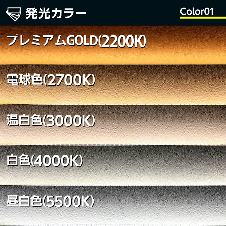 発光カラーGOLD2300K電球色2700K温白色3000K白色4000K昼白色5500K