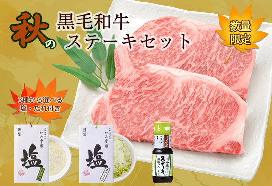 人形町今半オンラインストア｜秋の黒毛和牛ステーキセット 3種から選べる塩・たれ付き 数量限定