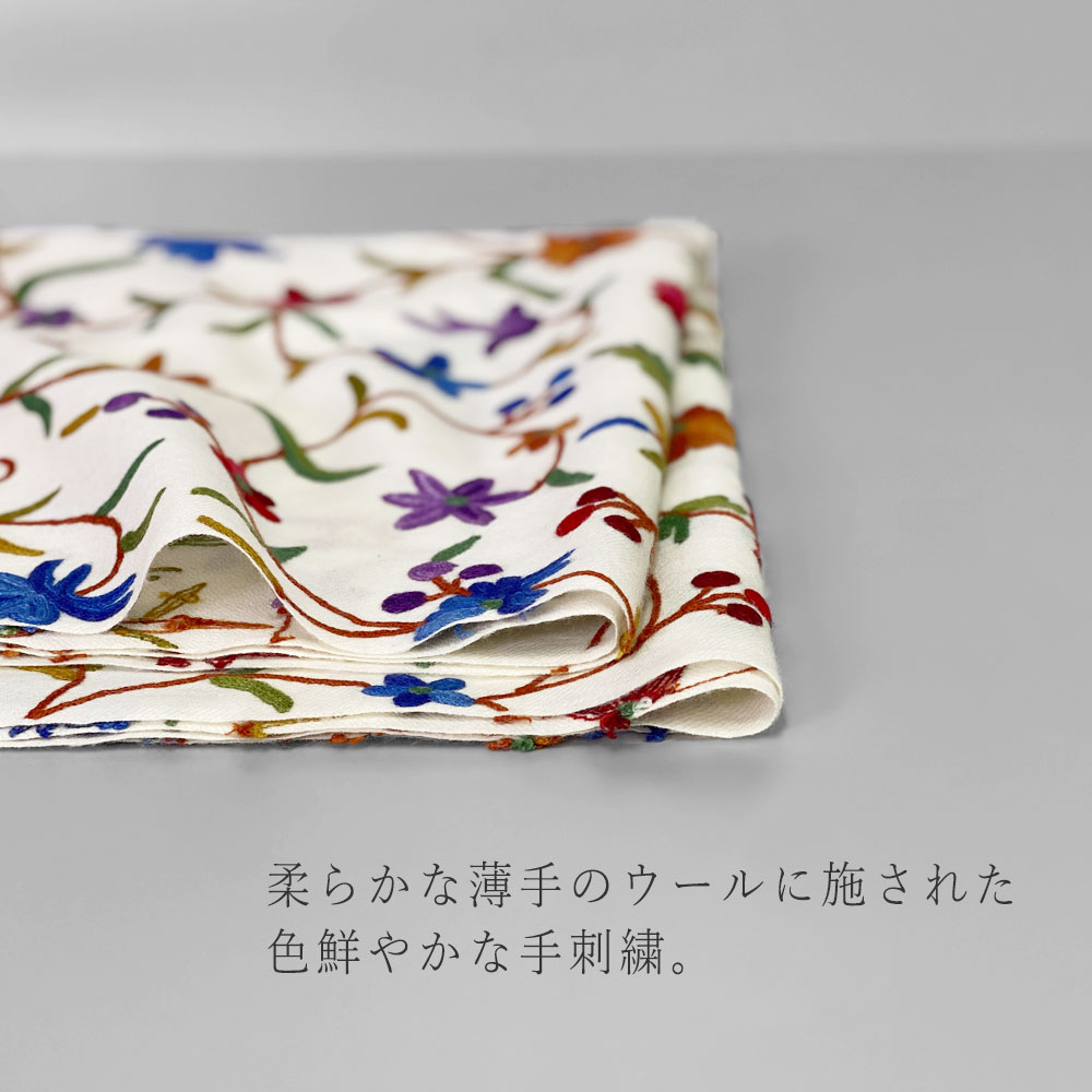InDream アーリ刺繍ストール 白 ホワイト 大判 クリスマスプレゼント