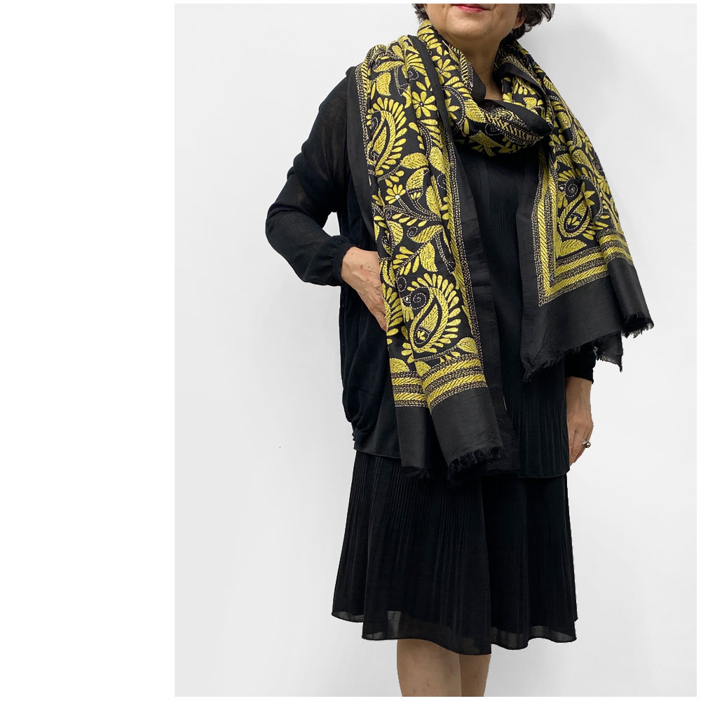 InDream カンタ 刺繍 ストール 約110×232cm スカーフ シルク インド 