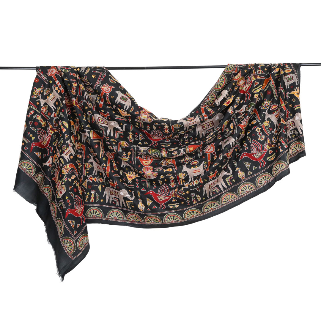 InDream カンタ 刺繍 ストール 約110×260cm スカーフ シルク インド