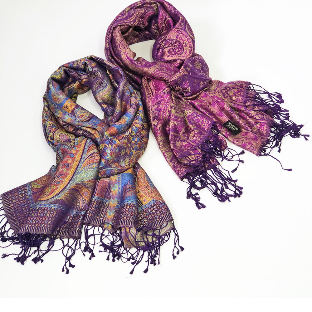 ペイズリー柄 シルク ストール 大判 70cmx0cm スカーフ 大判 ストライプ 紫 古希 お祝い 人気 マフラ 秋冬