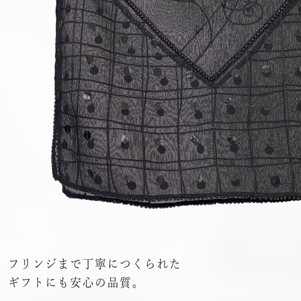 InDream シルク シフォン ストール 薄手 刺繍 ブラック 黒