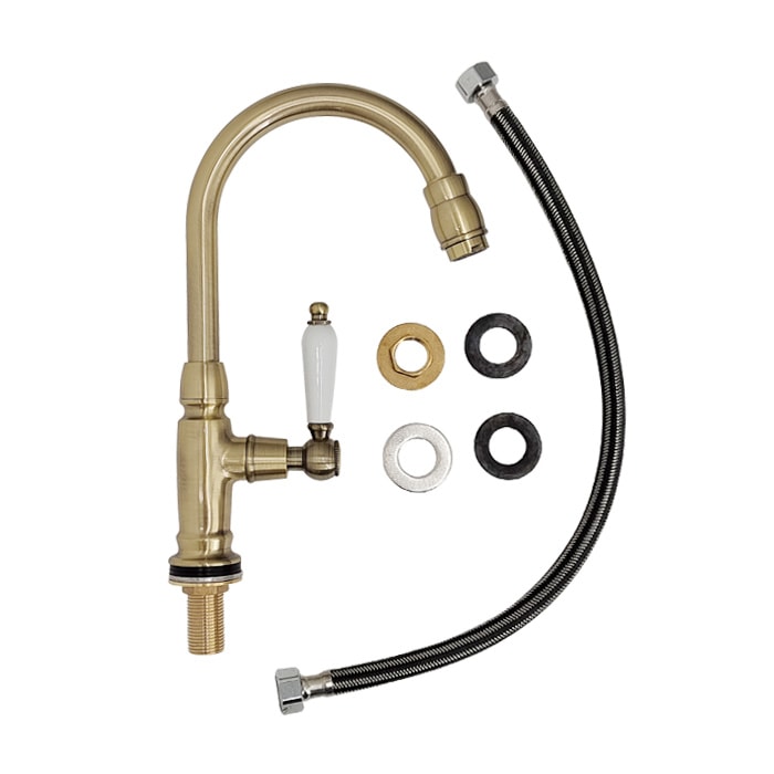 単水栓 蛇口 水 洗面台用 アンティーク おしゃれ 輸入 陶器レバー 古金