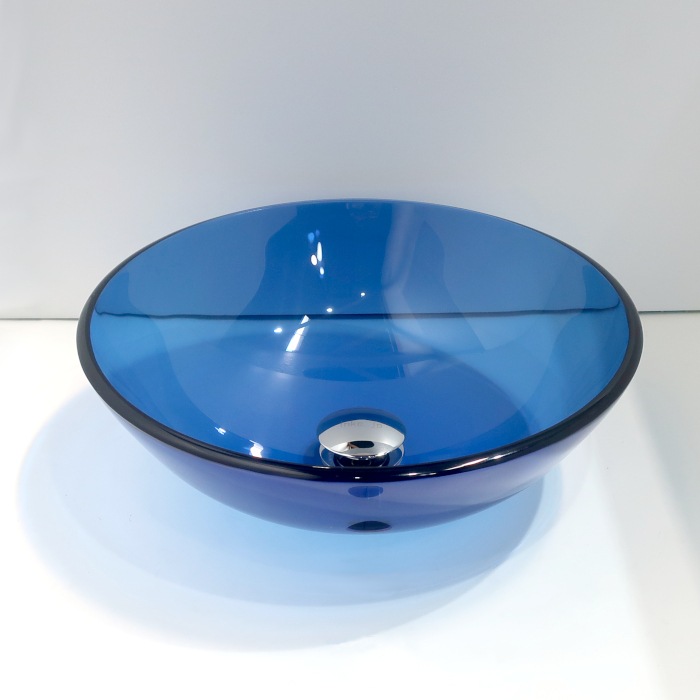洗面ボウル ガラス 丸型 置き型(オンカウンターシンク) 青 ブルー
