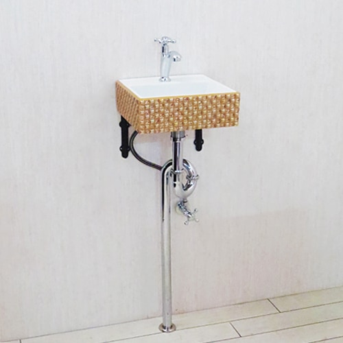 洗面ボウルセット お得 壁付け 陶器 モザイクタイル(金・ゴールド