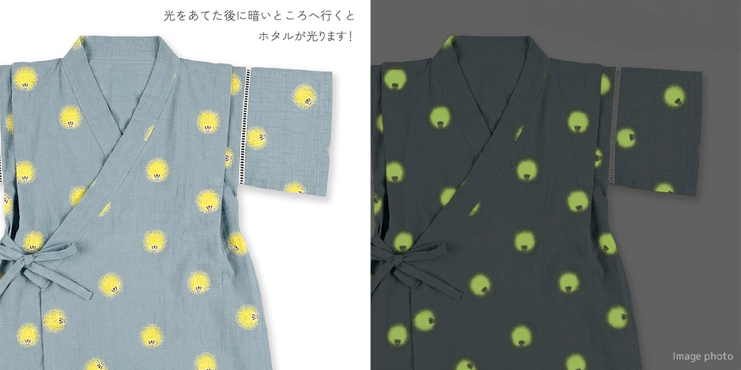 暗闇で光る！蓄光ほたるさん甚平