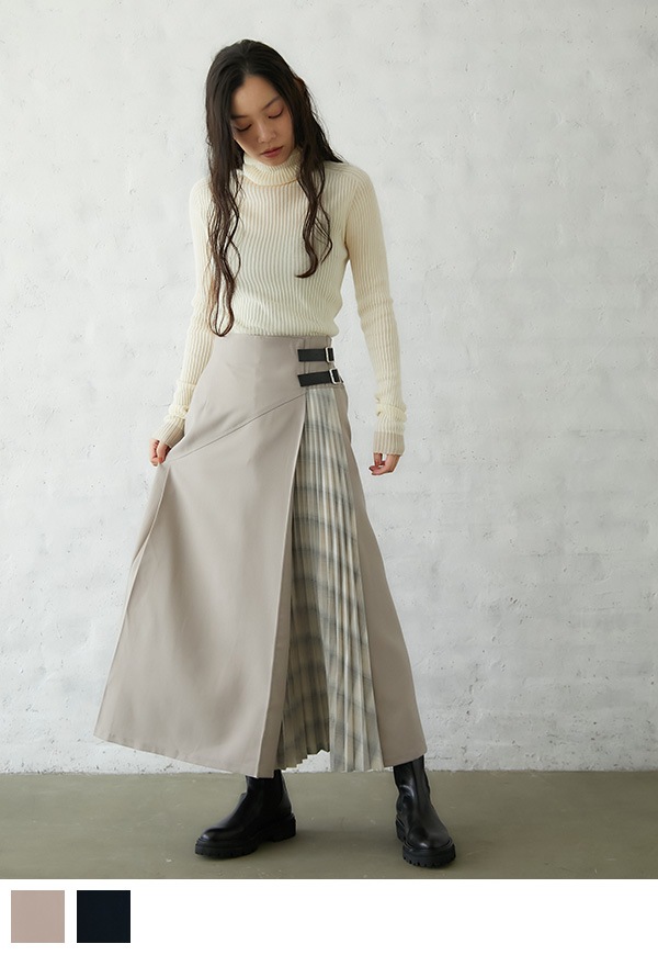 Check Parts Pleat Skirt