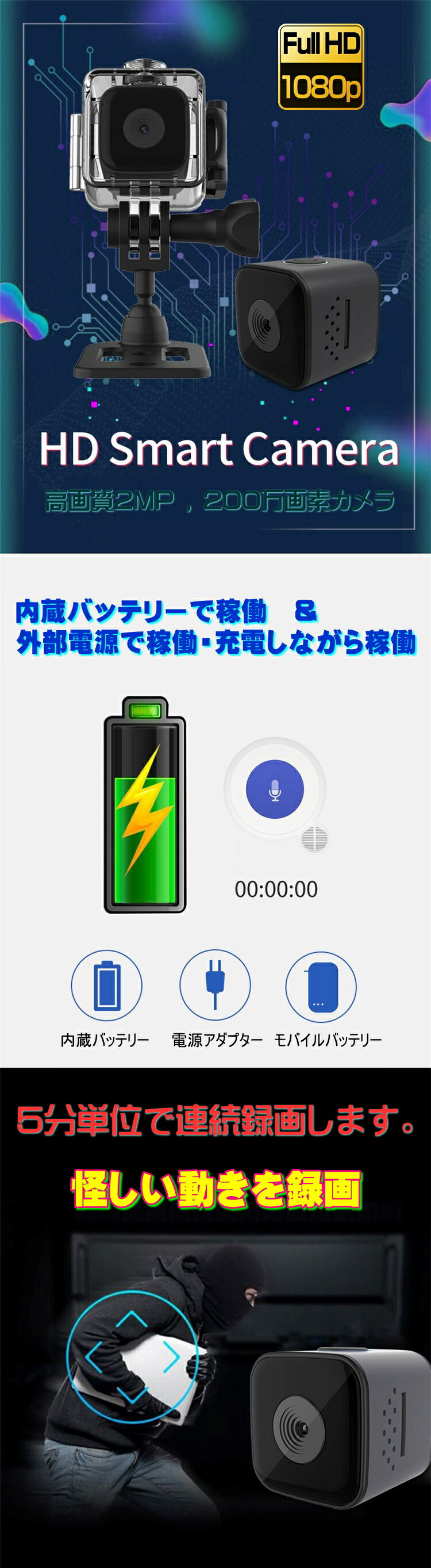 送料無料・税込み】最新 TB-SQ28 正規品 超小型 マイクロ 防犯カメラ コンパクト 1080 P 200万画素 ミニ バッテリー 内蔵 長期間  録画 保存 安心 見守り 監視 証拠 マイクロSDカード 記録 通知 自動照射 赤外線 音声 簡単 プレゼント 人気 DV セクハラ 映像