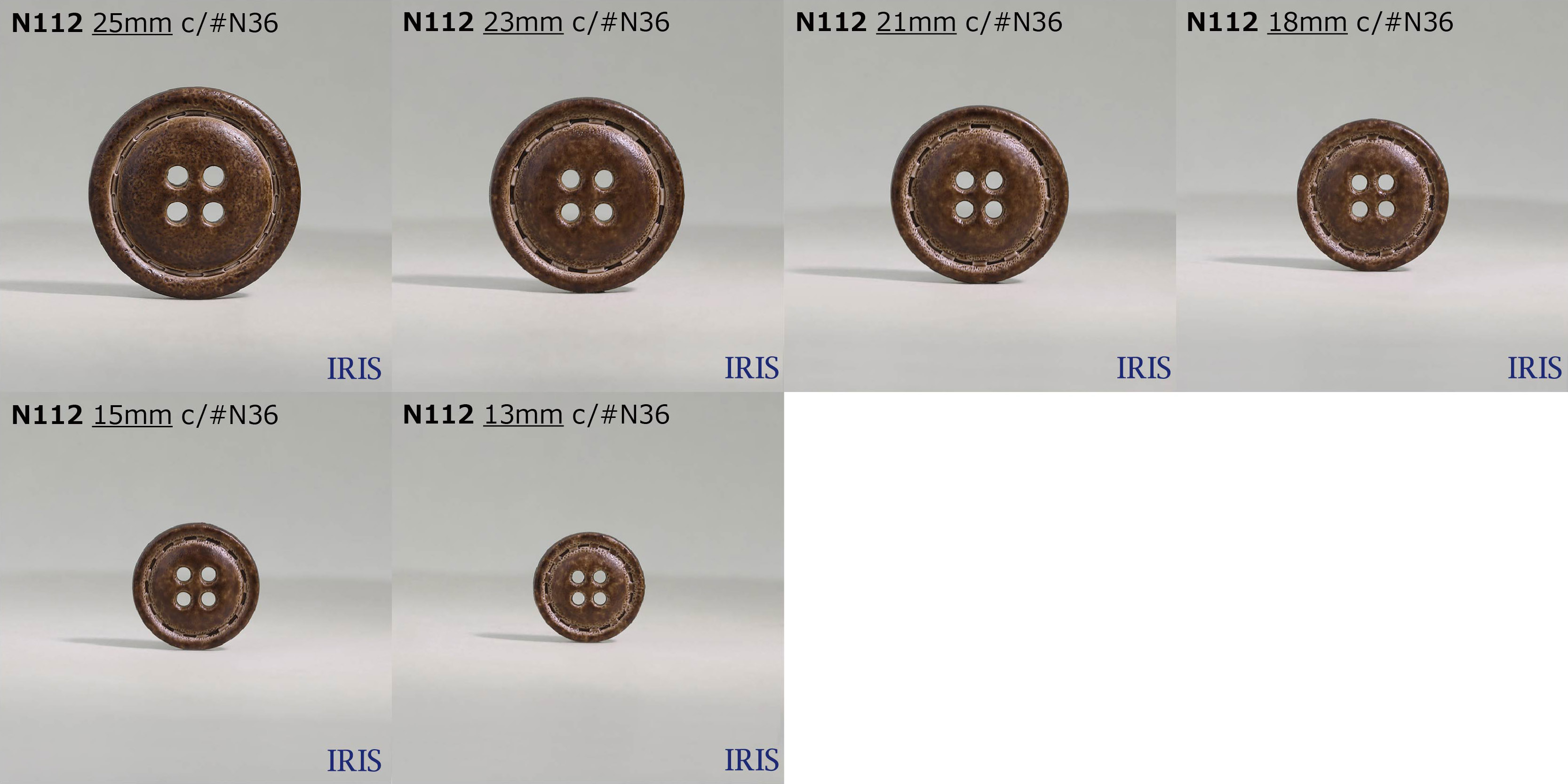 ナイロン樹脂製 表穴4つ穴ボタン N112 25/23/21/18/15/13mm #09/N36/N38/N41/N45 -アイリスボタンオンライン