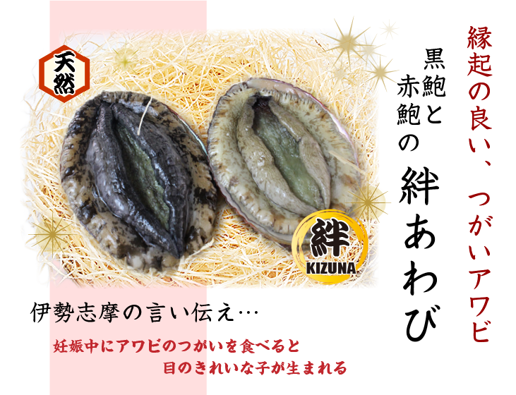 絆あわび（天然黒赤あわびのつがいセット）Sサイズ 130～170g 各1枚