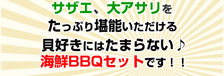 サザエ、大アサリをたっぷり堪能いただける、貝好きにはたまらない海鮮BQQセットです！！