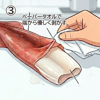 イカの捌き方3：皮を剥ぐ