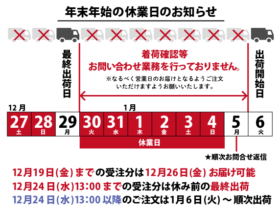 年末年始の休業日のお知らせ