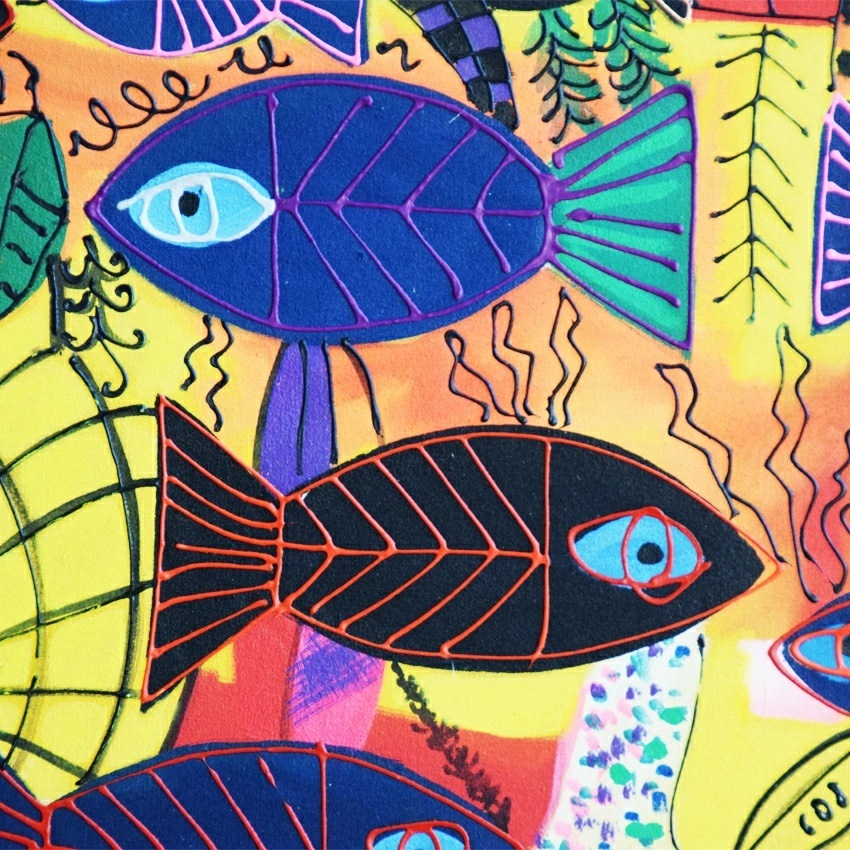 バリアート、魚群の絵画