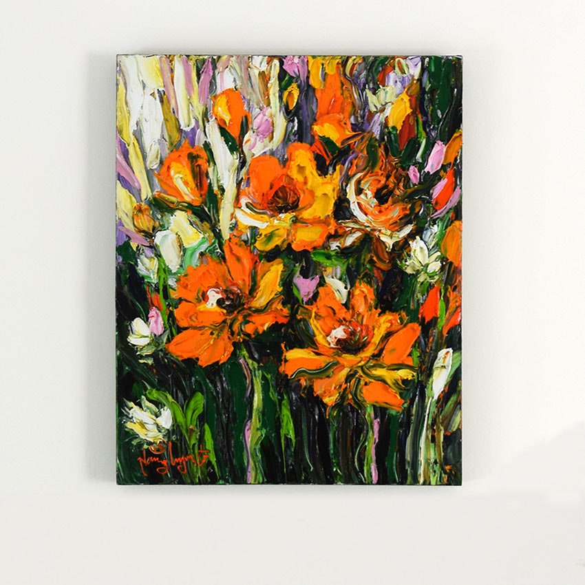 オレンジの花の油絵