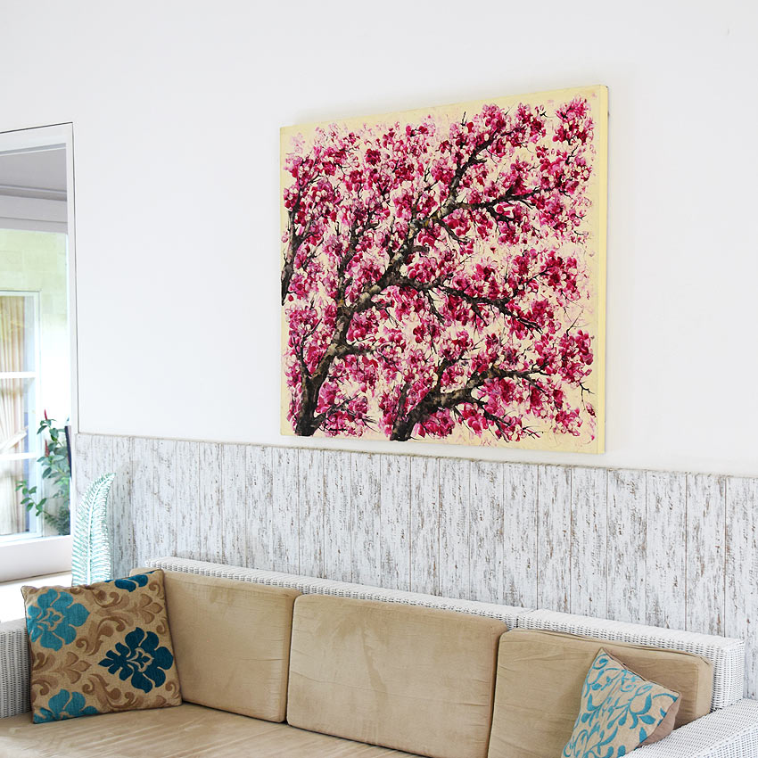 迫力ある大型の桜の油絵