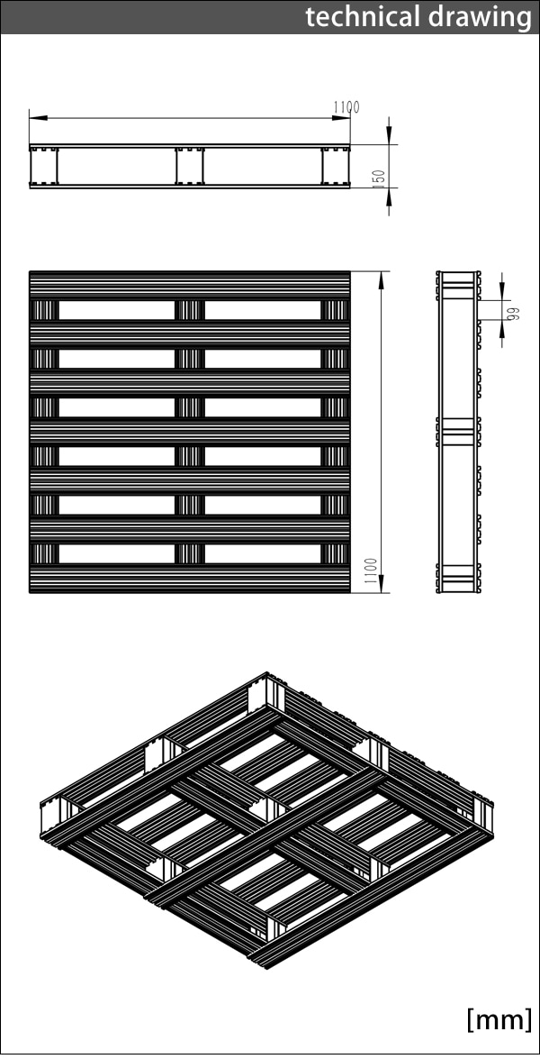 スチールパレット 1枚 約W1100×D1100×H150mm 最大荷重約1000kg 約1t