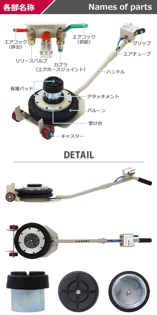 送料無料 バルーンジャッキ 低床タイプ アタッチメント付き 最高位403mm エアーバルーンジャッキ 2段 能力約2t 約2.0t 約2000kg  エアー式 エアージャッキ フロアジャッキ ベローズ式ジャッキ ガレージジャッキ トラック ジャッキ ジャッキアップ タイヤ交換 ...