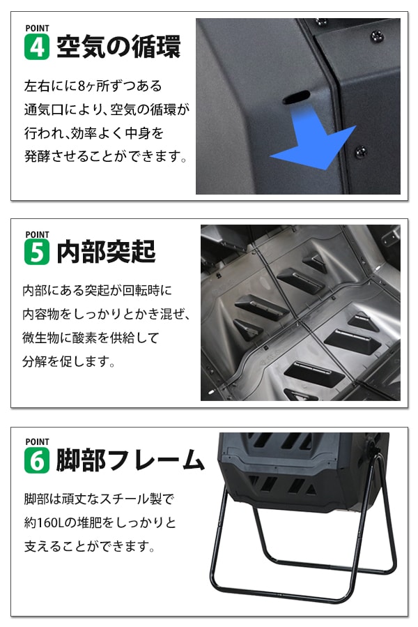 送料無料 コンポスト 回転式 160L 回転 二部屋 二層 容器 大容量 家庭 ...