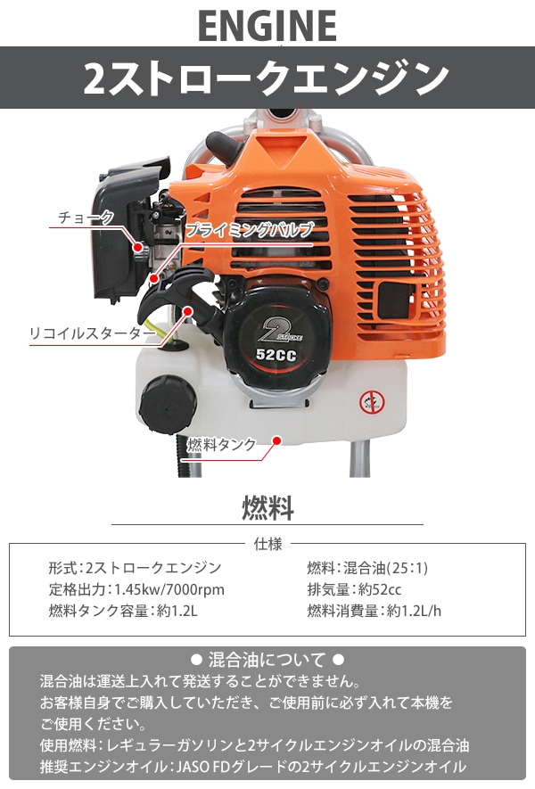 耕運機 手押し式 エンジン式 排気量約52cc 耕幅約36cm 約360mm 2