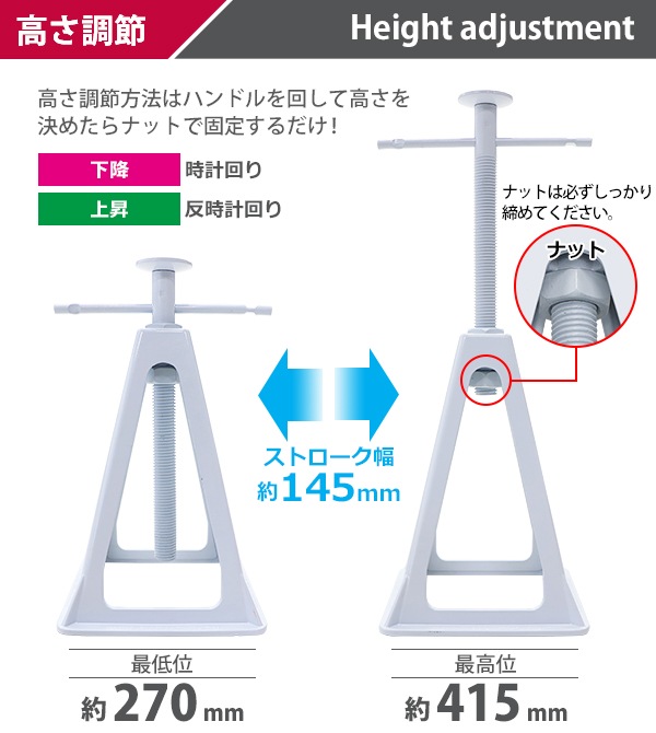 送料無料 ジャッキスタンド アルミ 軽量 定格荷重約9t 約9000kg(2台