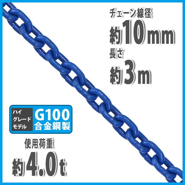 チェーン,線径約10mm,使用荷重約4t,約4.0t,約4000kg,約3m,G100,ハイ