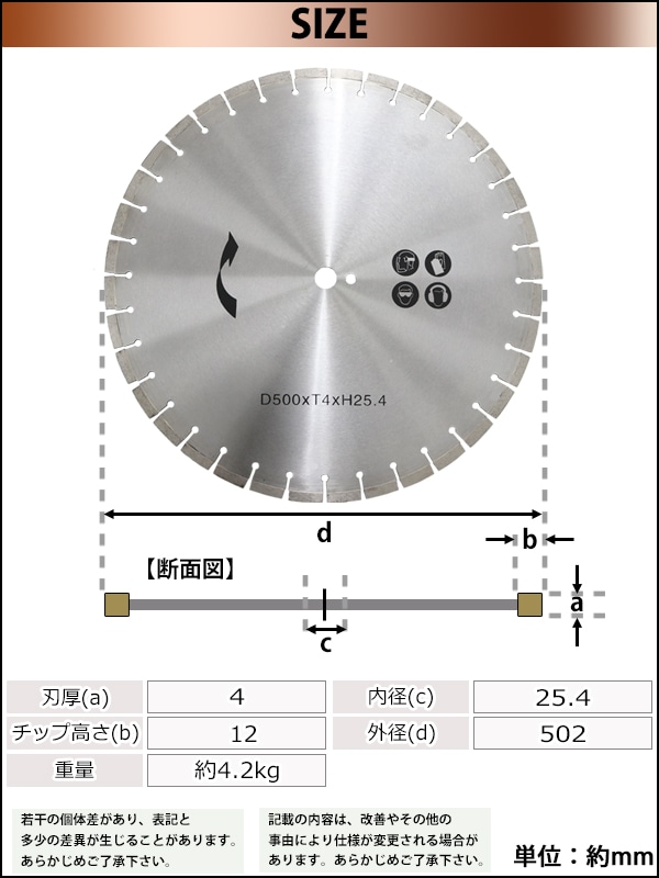 コンクリートカッター用ダイヤモンドブレード 単品 1枚 外径約502mm 20