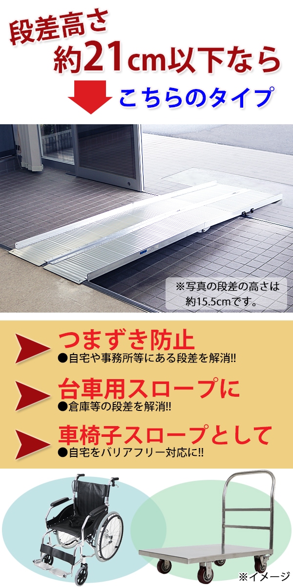 送料無料 アルミスロープ スロープ長さ約244cm 幅約72.5cm 耐荷重約270kg 工事不要 完成品 組立不要 介護用品 脱輪防止 スロープ  車椅子用 車イス用 車いす用 バリアフリー アルミ 簡易 階段 段差解消 介護用スロープ 台車用スロープ 折り畳み 折りたたみ r028ft | 業務  ...