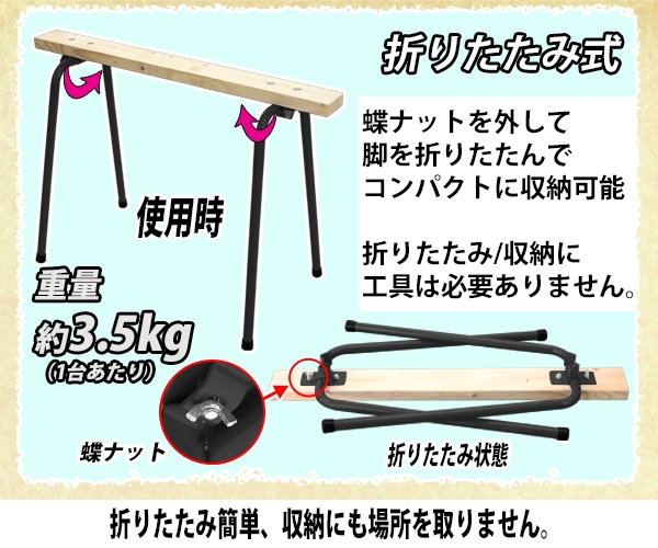 ソーホース 折りたたみ 黒 2台1組 工作台 作業台 天板幅約900mm 天板奥行約92mm 高さ約640mm 耐荷重約50kg DIY 日 –  itcnet