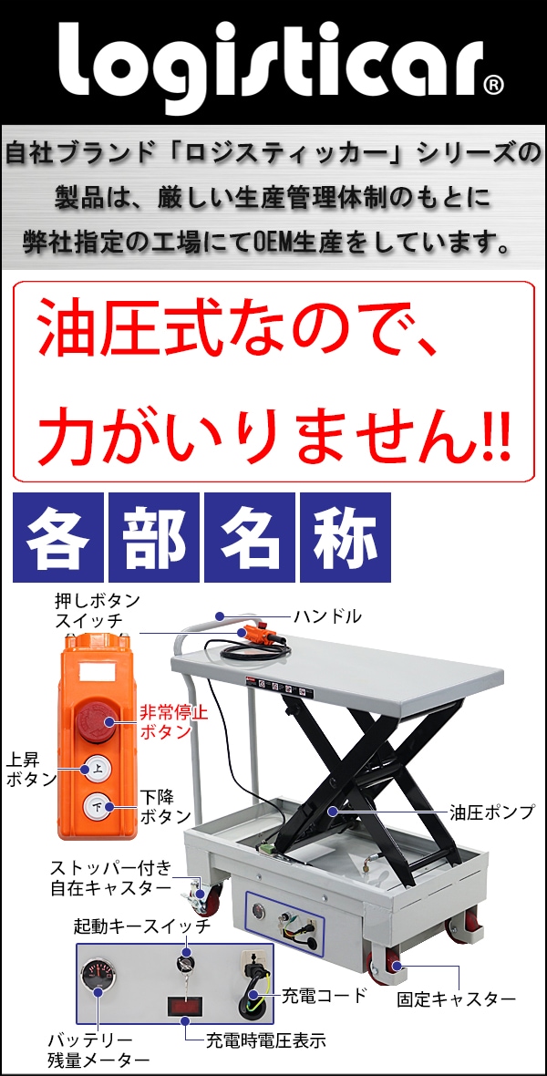 ランキング第1位 リフトテーブル 300kg 低床 高揚程 テーブルリフト テーブルカート 油圧式 ハンドリフター 油圧式昇降台車 個人様は営業所止め  すご楽 KIKAIYA