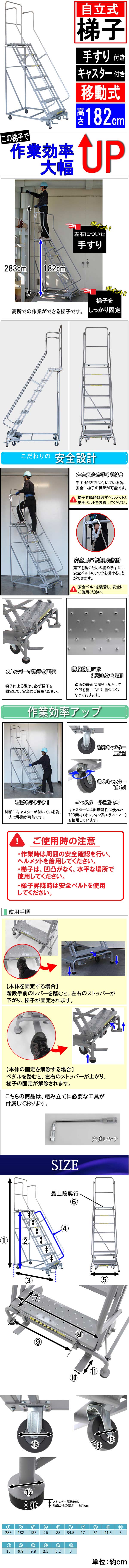 高所作業台 作業用踏台 高さ182cm 7段 耐荷重113kg 移動式踏台 スチール 作業用階段 作業台 足場台 移動式 階段 ステップ台 –  itcnet