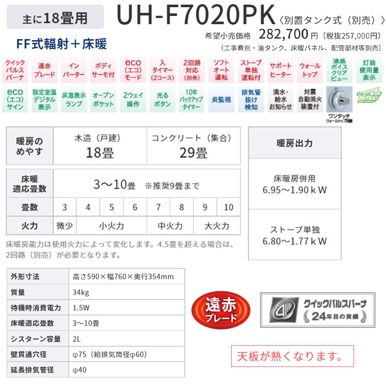 床暖 FF式ストーブ コロナ PKシリーズ FF式 石油ストーブ 輻射 床暖房