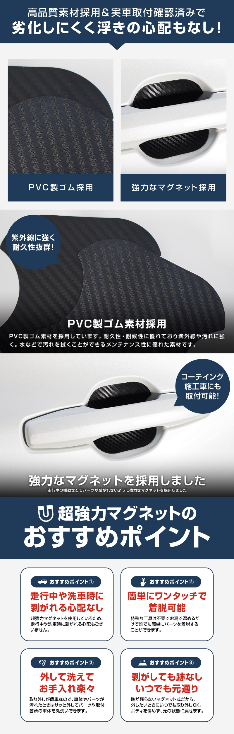 新型bZ4X 10系 マグネット装着タイプ ドアハンドルプロテクター 4P カーボン柄