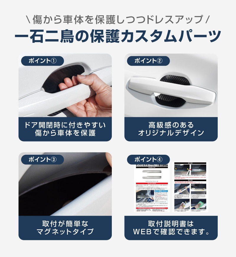新型bZ4X 10系 マグネット装着タイプ ドアハンドルプロテクター 4P カーボン柄