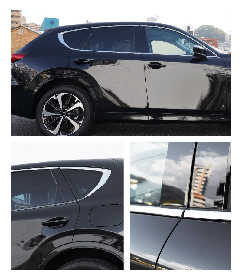 CX-60 KH系 ウィンドウトリムガーニッシュ 6P 選べる2色 鏡面仕上げ ブラック鏡面仕上げ 2026年MC後 新型 CX60 専用 外装 窓 サイド カスタム パーツ エアロ サムライプロデュース